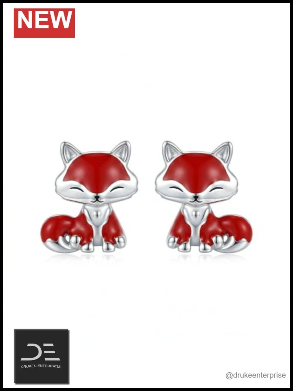Fox Stud Earrings 18K White Gold Plated Enamel Animal Jewelry Gift for Women